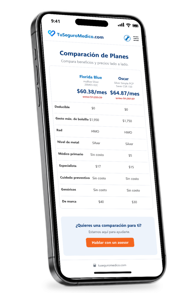 Teléfono móvil mostrando una comparación personalizada de planes de seguro médico incluyendo cobertura costos y beneficios para ayudar a tomar una decisión informada