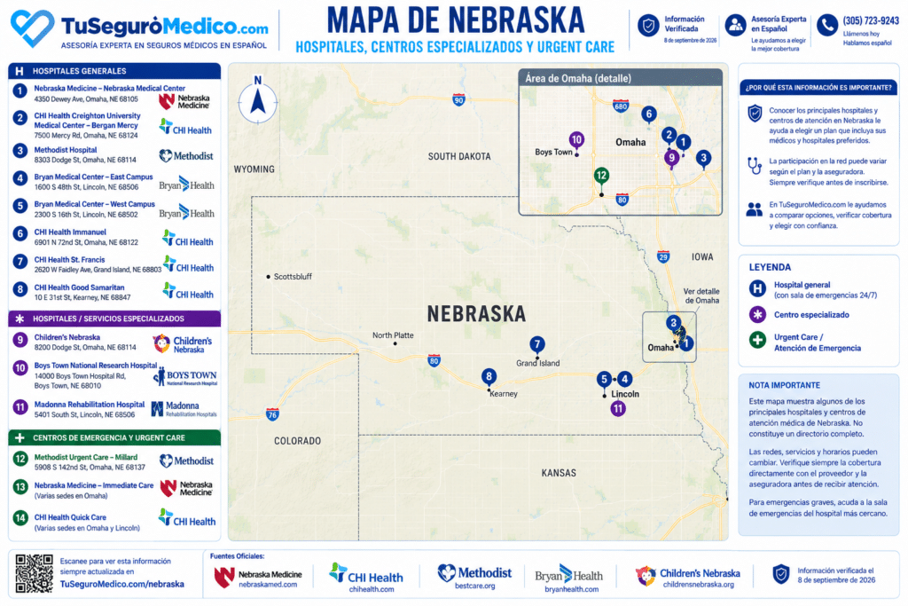 Mapa de Hospitales en Nebraska | TuSeguroMédicocom Mapa detallado con las principales redes medicas en Nebraska