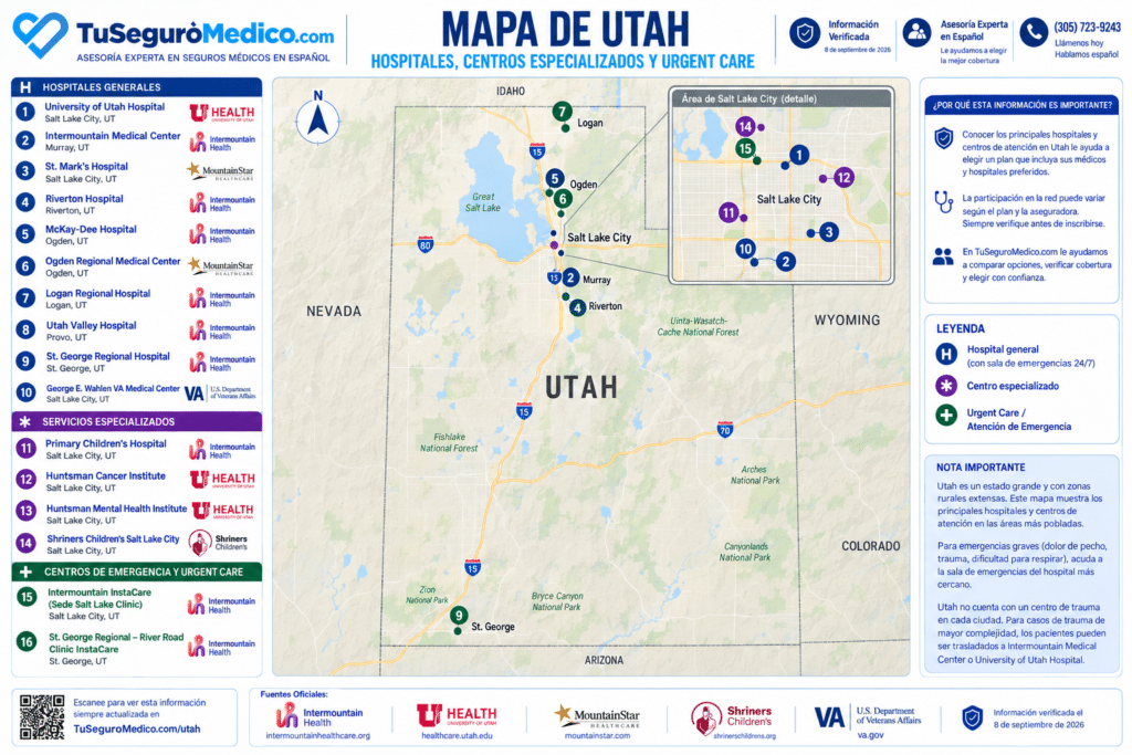 Mapa de Hospitales en Utah | TuSeguroMédicocom Mapa detallado con las principales redes medicas en Utah