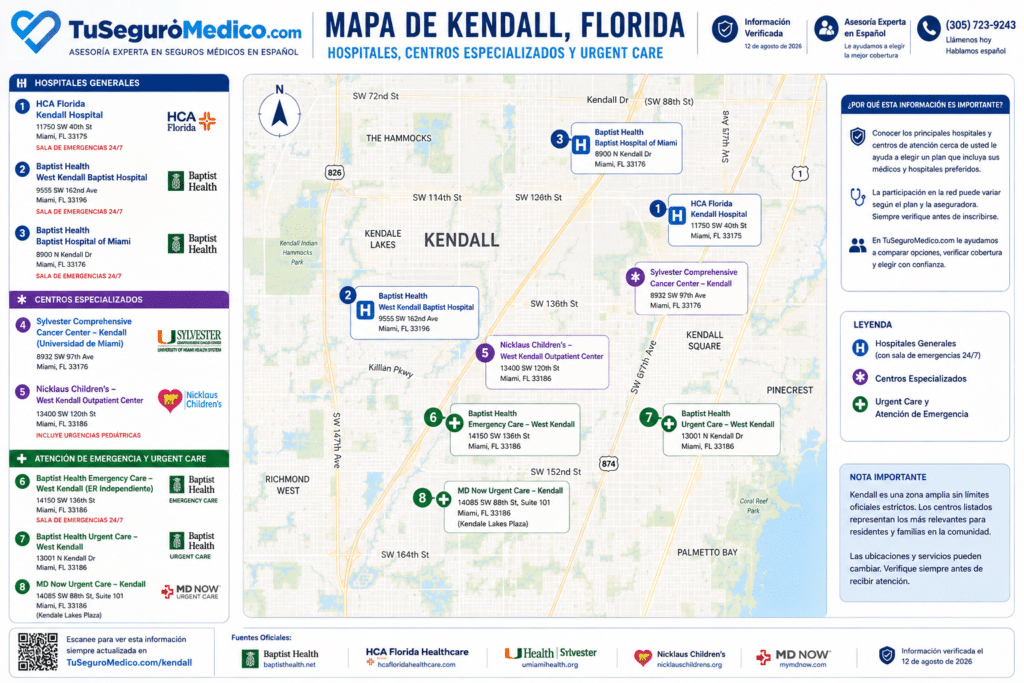 Mapa de Hospitales en kendall | TuSeguroMédicocom Informacion detallada de hospitales y centros de urgencia en Kendall Miami