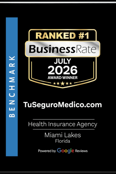 Premio entregado por Business Rate a la mejor agencia de seguros medicos en Miami Lakes