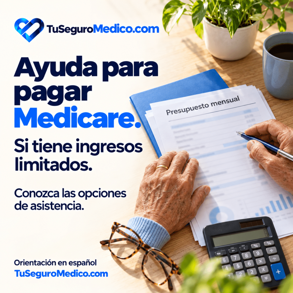 Manos de una persona mayor revisan un presupuesto junto a una calculadora TuSeguroMedicocom invita a conocer opciones de ayuda para pagar Medicare si tiene ingresos limitados con orientación en