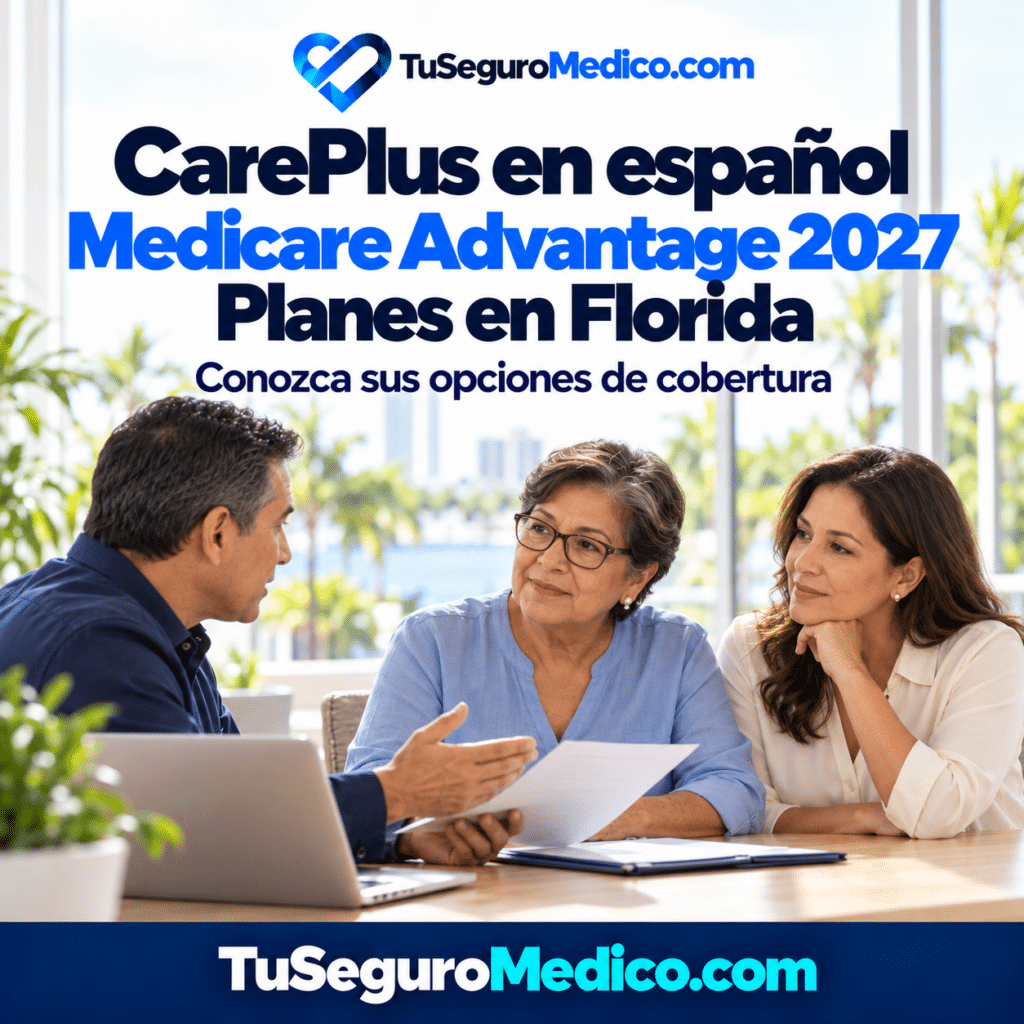 CarePlus en espanol 2027 | TuSeguroMédicocom Dos mujeres revisan documentos con un asesor de TuSeguroMedicocom El post presenta CarePlus en español planes Medicare Advantage 2027 en Florida e invita a conocer sus opciones de cobertura