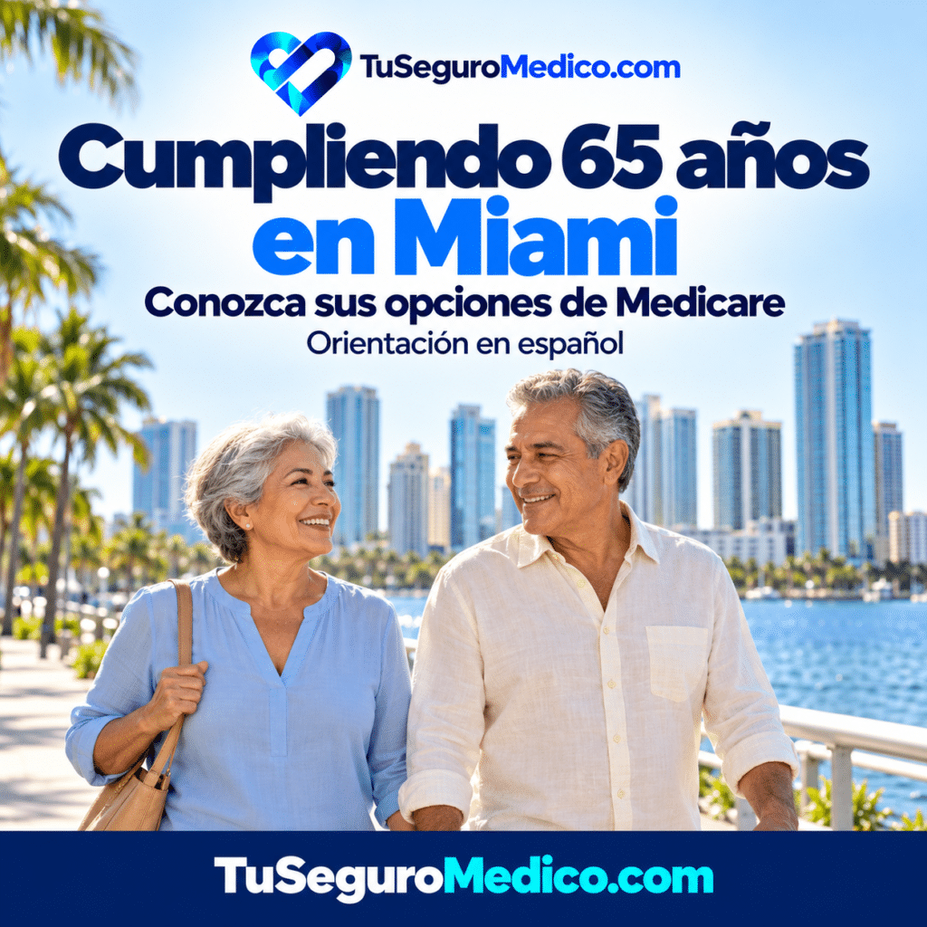 Cumpliendo 65 años en Miami | TuSeguroMédicocom Pareja de adultos mayores camina junto a la bahía de Miami TuSeguroMedicocom ofrece orientación en español sobre opciones de Medicare para quienes cumplen 65 años