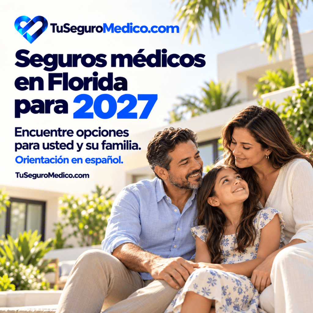 Familia comparte un momento al aire libre frente a una casa en Florida TuSeguroMedicocom presenta opciones de seguros médicos para 2027 con orientación en español