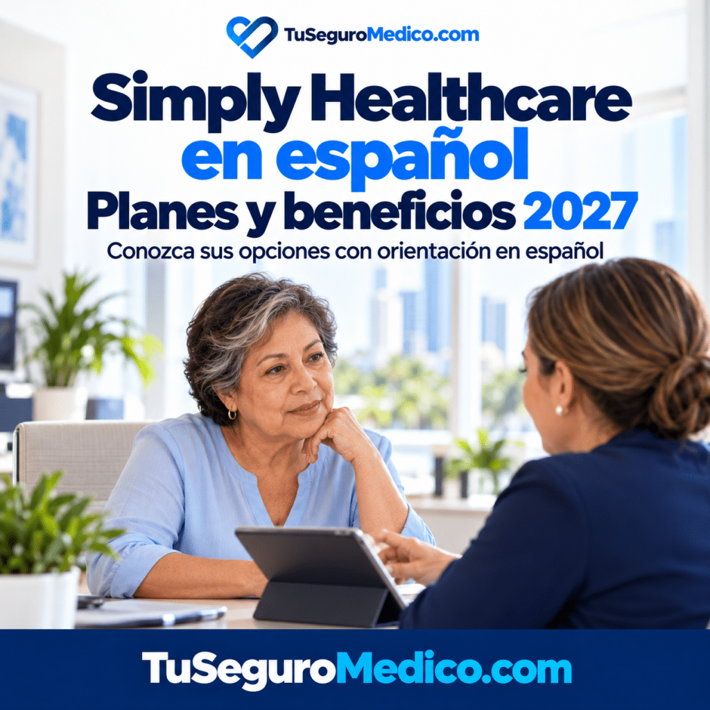 Simply en espanol 2027 | TuSeguroMédicocom Mujer recibe orientación en español sobre los planes y beneficios de Simply Healthcare para 2027 con una asesora de TuSeguroMedicocom